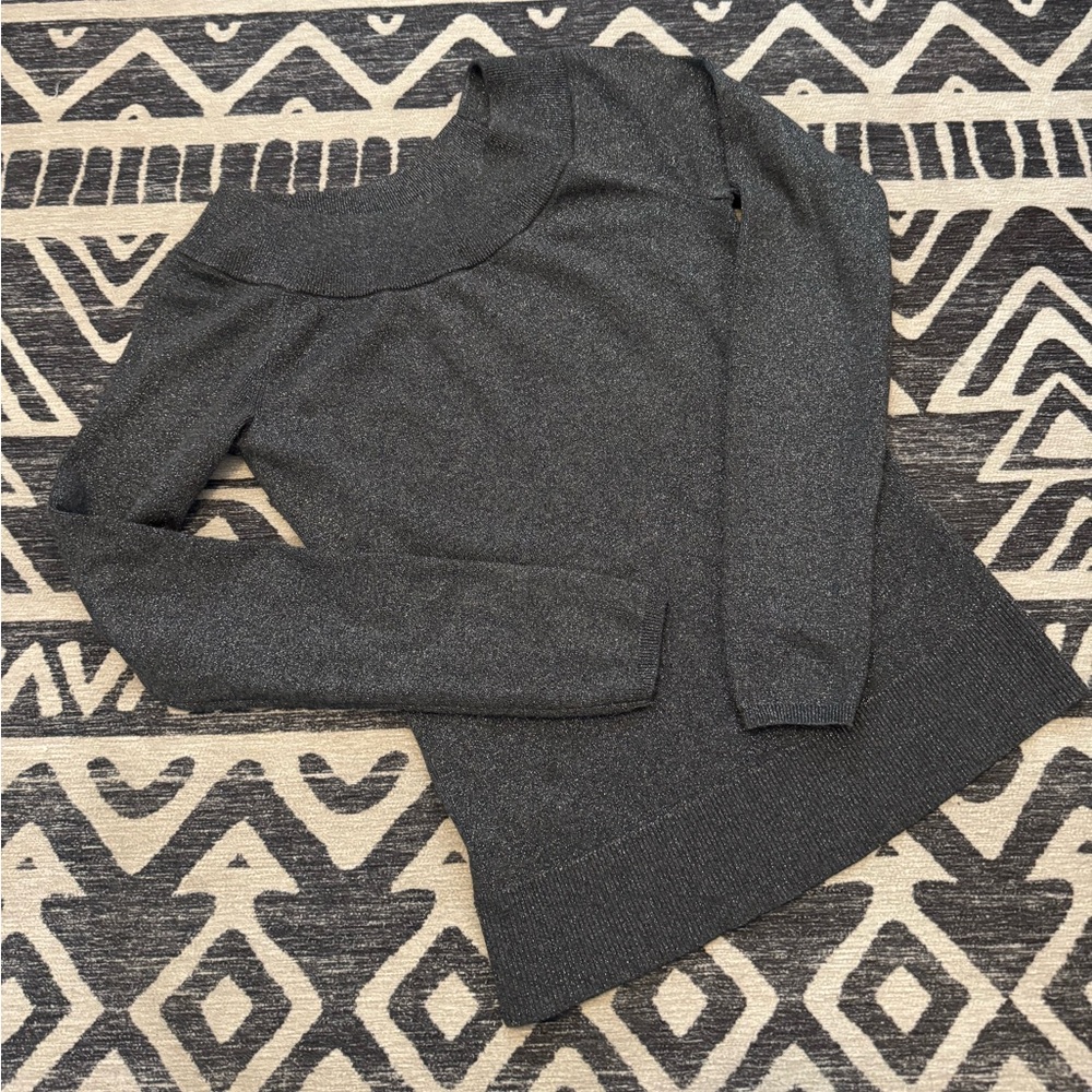 White House Black Market Metallic Gray Sweater | Boat Neck